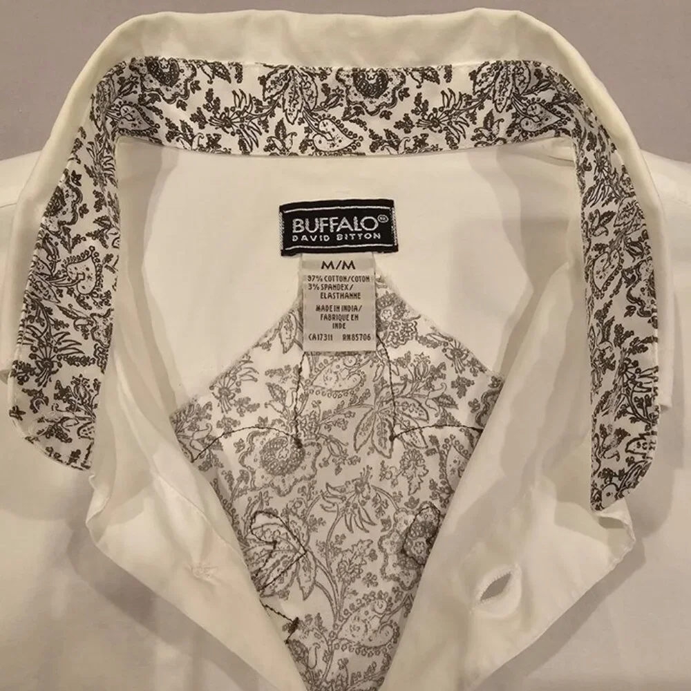 Buffalo David Bitton Mens White Button-Up Shirt M/M Cotton Blend Embroidered Det - Picture 4 of 9